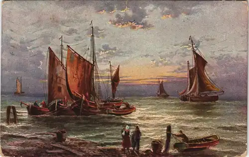 Ansichtskarte  Künstlerkarte Gemälde Kunstwerk mit alten Segelschiffen 1912