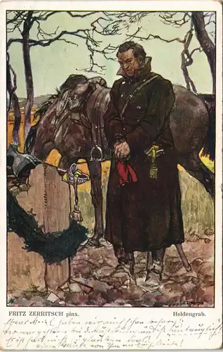 Ansichtskarte  FRITZ ZERRITSCH pinx. Heldengrab Künstlerkarte Militär 1915
