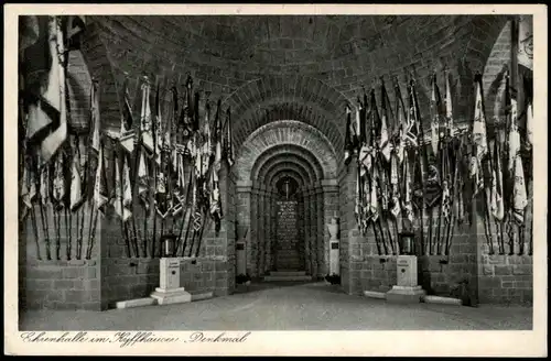 Kelbra (Kyffhäuser) Kyffhäuser-Denkmal Ehrenhalle mit Flaggen Fahnen 1930