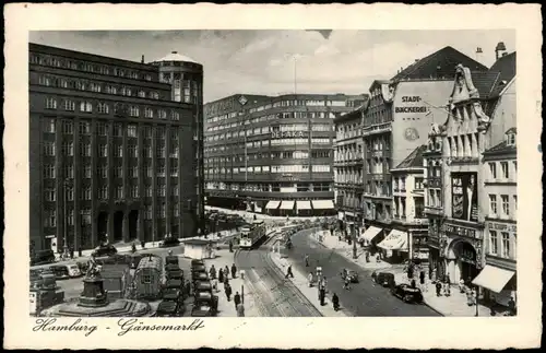 Neustadt-Hamburg Gänsemarkt, Geschäftstreiben, Tram Straßenbahn 1940