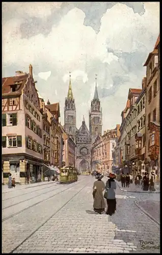 Ansichtskarte Nürnberg Karolinenstrasse mit Lorenzkirche 1910