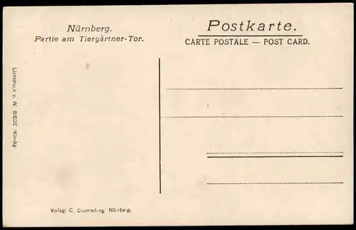 Ansichtskarte Nürnberg Partie am Tiergärtner-Tor 1910