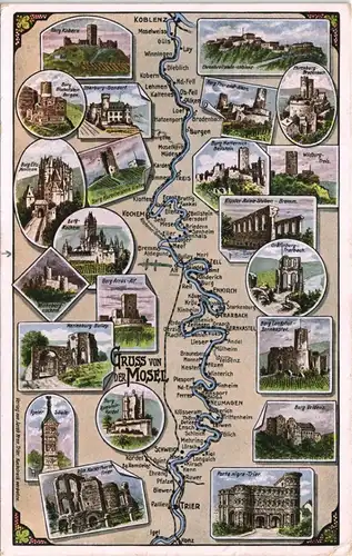 .Rheinland-Pfalz Mosel (Rheinland-Pfalz) Fluss-Verlauf Sehenswürdigkeiten 1937