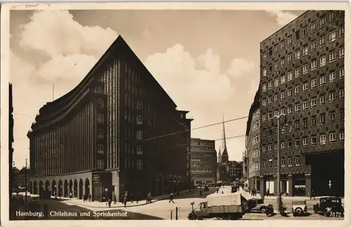Hamburg Chilehaus und Sprinkenhof, Straßen Kreuzung Verkehr 1936