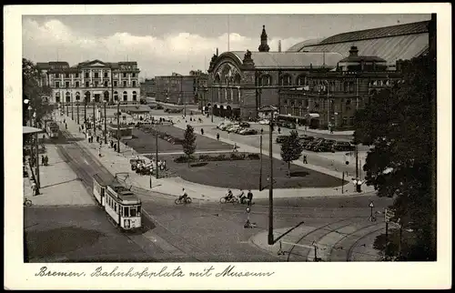 Ansichtskarte Bremen Hauptbahnhof Vorplatz mit Tram Straßenbahn 1954