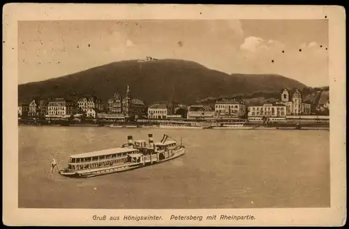 Ansichtskarte Königswinter Petersberg mit Rheinpartie; Rhein Schiff 1913