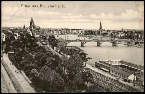 Ansichtskarte Frankfurt am Main Panorama-Ansicht Main Brücken 1910