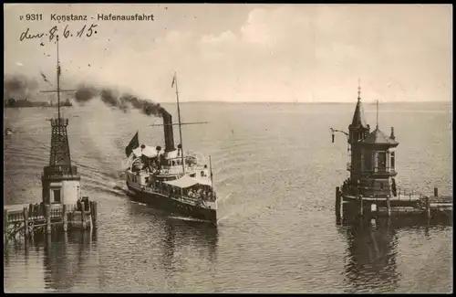 Konstanz Hafen Schiff Bodensee, gel Stempoel Geprüft Ü-Stelle Konstanz Armeekorp 1915   mit Zensur/ Geprüft-Stempel der Überwachungsstelle Konstanz