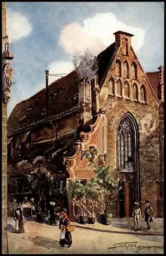 Ansichtskarte Nürnberg Bratwurstglöcklein als signierte Künstlerkarte 1910
