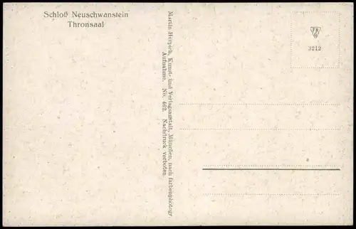 Ansichtskarte Schwangau Schloss Neuschwanstein Innenansicht Thronsaal 1920
