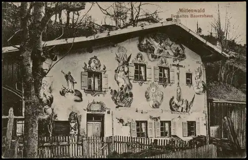 Ansichtskarte Mittenwald Bemaltes Bauernhaus 1910