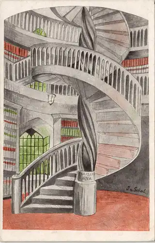 Weimar Freistehende Wendeltreppe   Großherz.  Bibliothek Künstlerkarte 1920