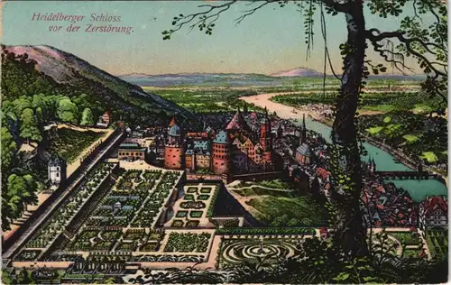 Heidelberg Künstlerkarte Heidelberger Schloss vor der Zerstörung 1920