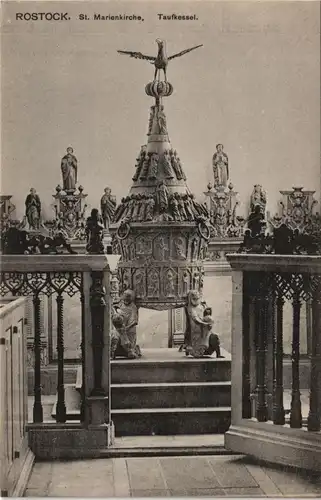 Ansichtskarte Rostock St. Marienkirche, Taufkessel 1910