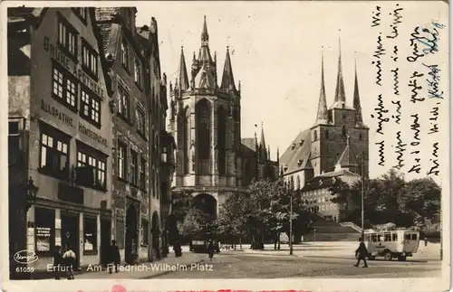 Ansichtskarte Erfurt Am Friedrich-Wilhelm-Platz, Grüne Apotheke, Kirche 1934