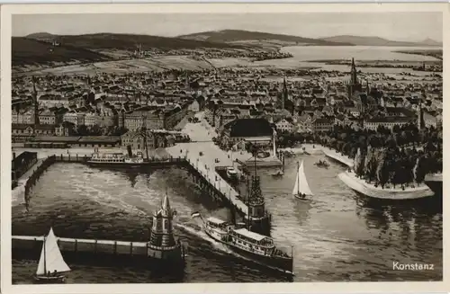 Ansichtskarte Konstanz Panorama-Ansicht, Stadt-Panorama mit Hafen 1933