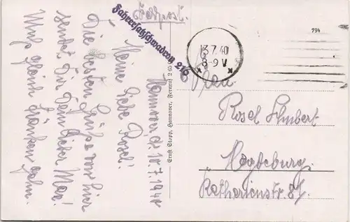 Hannover Kröpcke 1940   2. WK Feldpost Langstempel Fahrerersatzschwadron 216