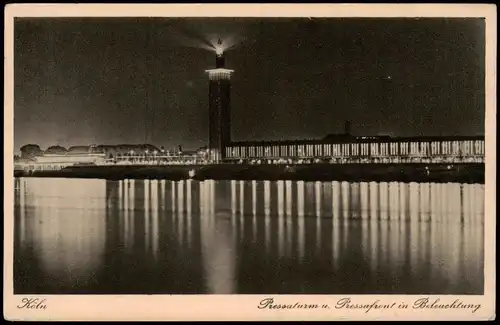 Deutz-Köln Düx Pressaturm Pressafront in Beleuchtung bei Nacht 1929