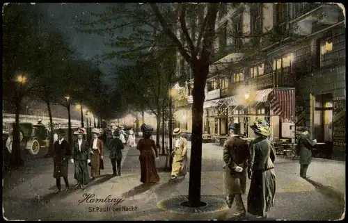 St. Pauli-Hamburg Feine Herrschaften - Straßenpartie, bei Nacht 1912