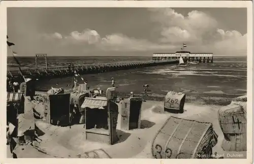 Ansichtskarte Duhnen-Cuxhaven Strandkörbe, Seebrücke - Stimmungsbild 1937