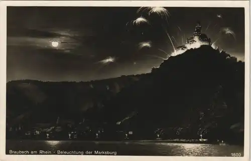 Ansichtskarte Braubach Rhein Partie mit Beleuchtung der Marksburg 1930