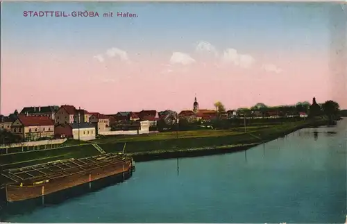 Ansichtskarte Gröba-Riesa mit Hafen 1914