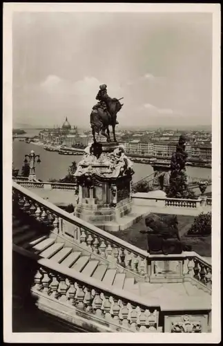 Postcard Budapest Panorama Stadt-Ansicht mit Prinz Eugen-Denkmal 1950