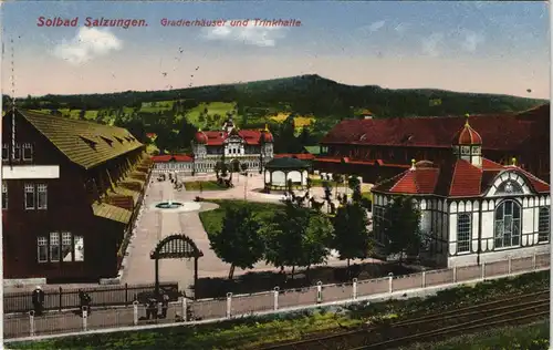 Ansichtskarte Bad Salzungen Gradierhäuser Trinkhalle 1928  gel. Bahnpoststempel