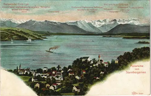Ansichtskarte Starnberg Stadt, See und Gebirge - Künstlerkarte 1912