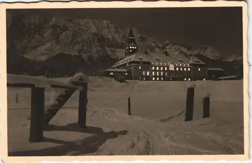 Ansichtskarte Elmau-Krün Schloss im Winter - Beleutet bei Nacht 1928