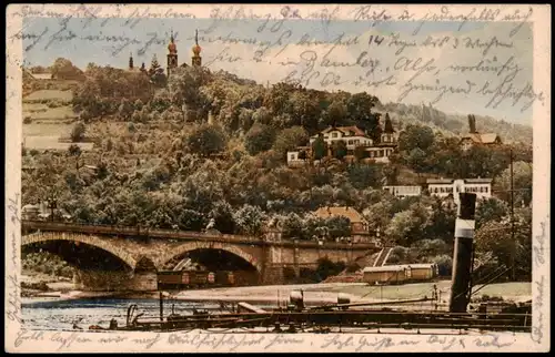 Ansichtskarte Würzburg Käppele mit Ludwigsbrücke, Dampfer 1927