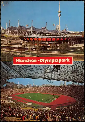 München Olympiapark Rad- und Olympiastadion mit Olympiaturm 1974