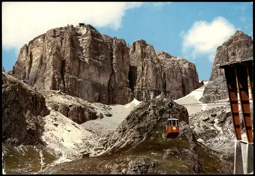 .Trentino-Südtirol Dolomiten Pordoipass mit Seilbahn Bergbahn Motivkarte 1980