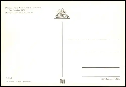 .Trentino-Südtirol Dolomiten Pordoipass mit Seilbahn Bergbahn Motivkarte 1980