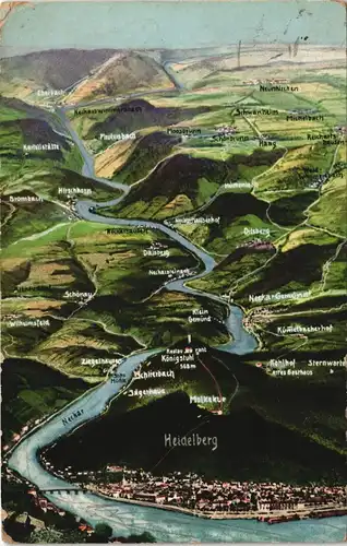 Ansichtskarte Heidelberg Stadt und Umgebeung Rhein Landkarten AK 1913