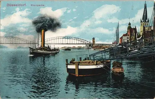 Ansichtskarte Düsseldorf Rheinpartie, Dampfer, Anleger 1913