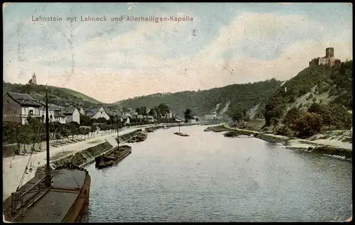 Lahnstein Lahneck und Allerheiligen-Kapelle, Anleger Schleppschiffe 1911