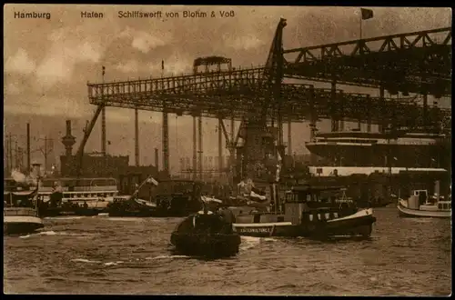 Ansichtskarte Hamburg Schiffswerft von Blohm & Voß Hafen 1918