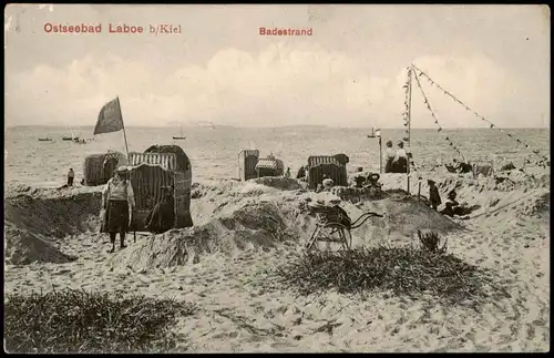 Ansichtskarte Laboe Badestrand, Strandleben - Körbe 1912