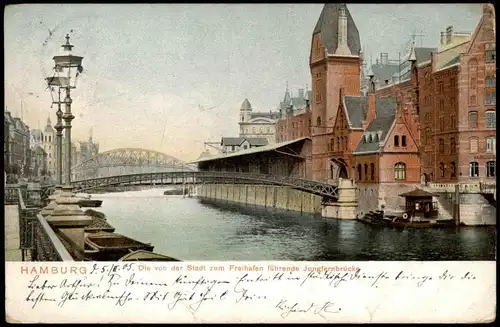 Hamburg Die von der Stadt zum Feihafen führende Junfernbrücke 1909