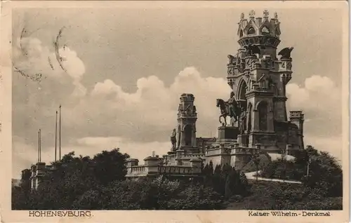 Ansichtskarte Syburg-Dortmund Kaiser Wilhelm-Denkmal, Seitenansicht 1927