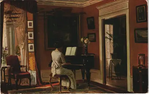 Ansichtskarte  Alfr. Brode: Ved Flyglety Dänische Kunst 1918