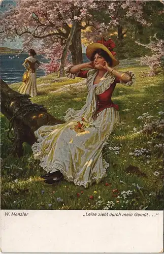 Ansichtskarte  ,,Leise zieht durch mein Gemüt..." Frauen Baumblüte 1918