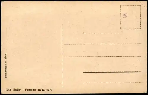 Ansichtskarte Baden-Baden Fontaine im Kurpark 1913