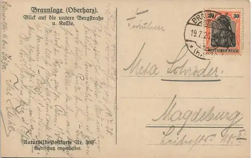 Ansichtskarte Braunlage Bergstraße, Naturfarben 1920