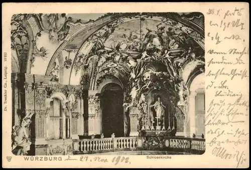 Ansichtskarte Würzburg Schlosskirche - Innen 1904
