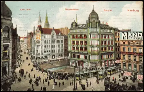 Ansichtskarte Altstadt-Hamburg Großer Burstah, Mönkedamm 1910