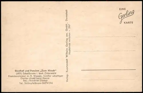 Schollbrunn-Waldbrunn (Odenwald) Gasthof und Pension ,,Zum Hirsch" 1940