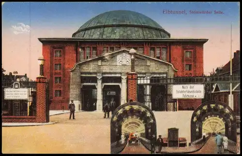 Ansichtskarte St. Pauli-Hamburg Elbtunnel, Steinwärder Seite. Röhren 1917