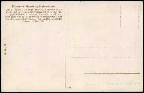 Ansichtskarte St. Pauli-Hamburg Elbtunnel, Steinwärder Seite. Röhren 1917